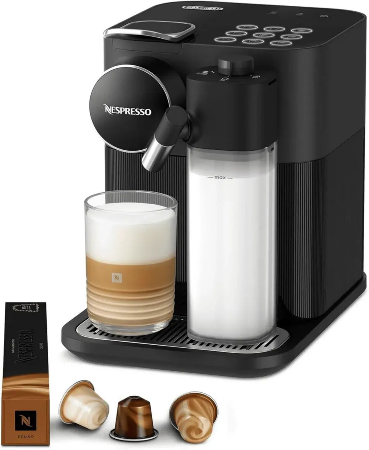 De'Longhi Nespresso EN640.B Gran Lattissima Kaffeemaschine mit Milchaufschäumer, 19 Bar, 1400W, Schwarz