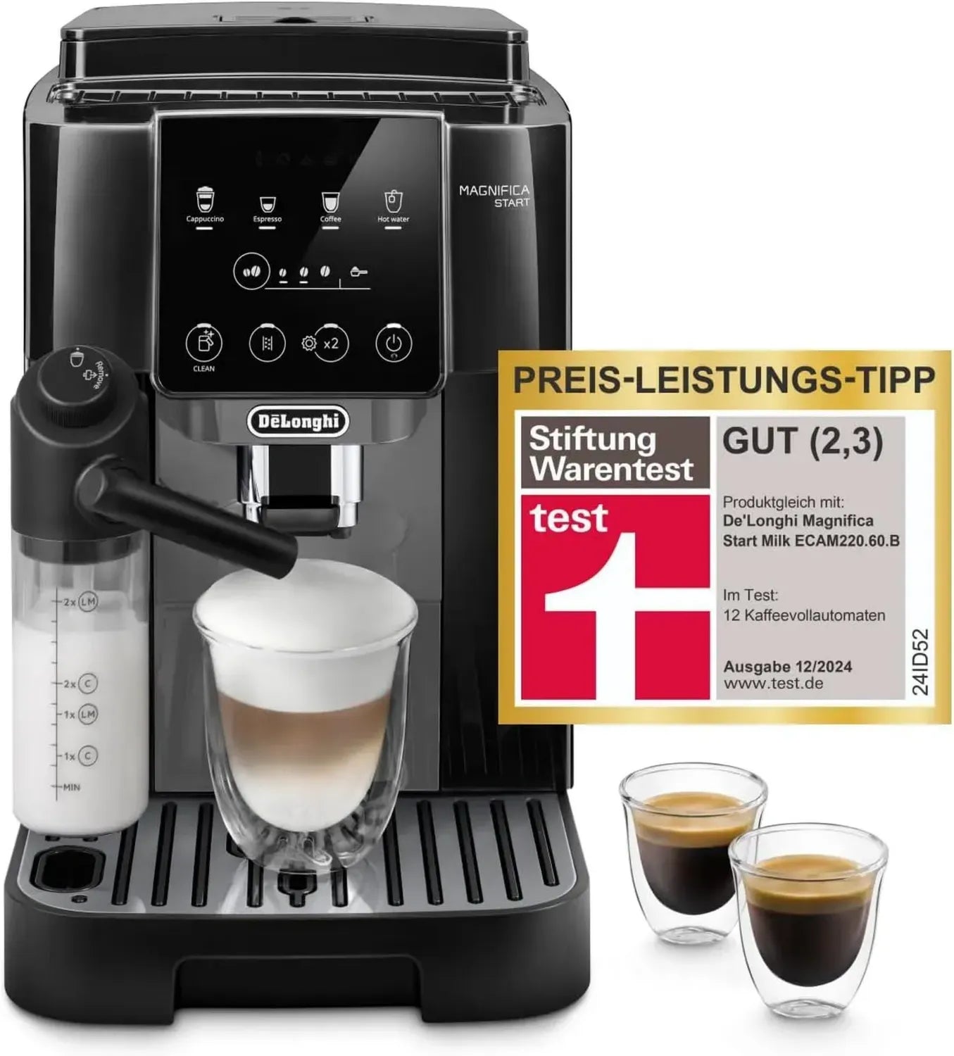 De’Longhi Magnifica Start Kaffeevollautomat mit LatteCrema System, 4 Getränke auf Knopfdruck, Cappuccino Funktion, Soft-Touch Bedienfeld, Schwarz-Grau