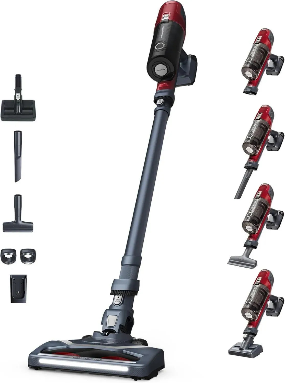 Rowenta X-Pert 6.60 Tierfreundlicher Akku-Staubsauger, 100W, 45 Min Laufzeit, kabellos, beutellos, LED-Saugbürste, entnehmbarer Akku, inklusive Wandhalterung und Zubehör, rot/schwarz